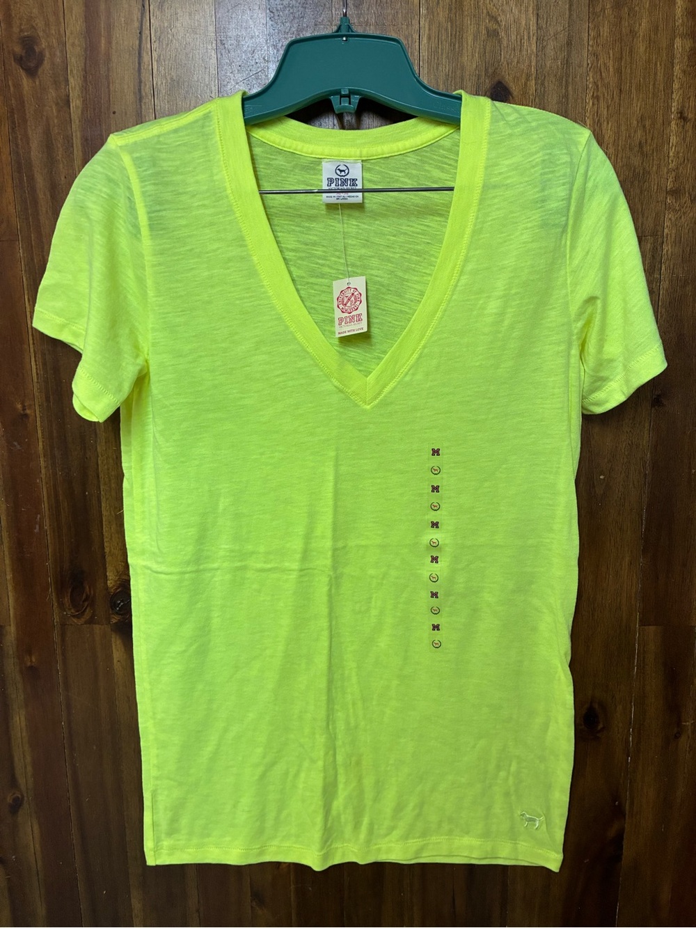 PINK Victoria's Secret Y2K Neon Yellow V-Neck Short Sleeve Tee (M)